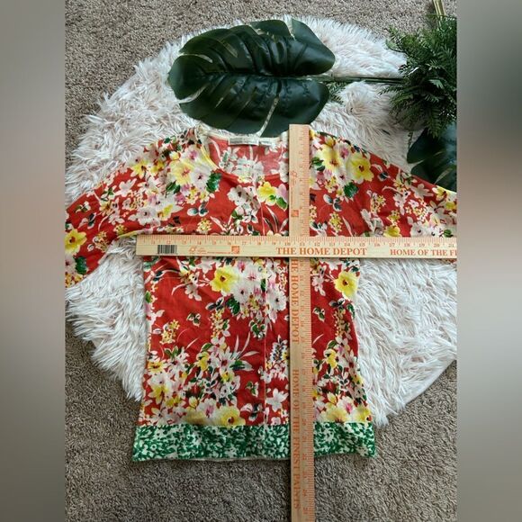 Fashion Instinct Orange Green Colorful Floral Cardigan Gem Button sz XXS - Picture 11 of 11